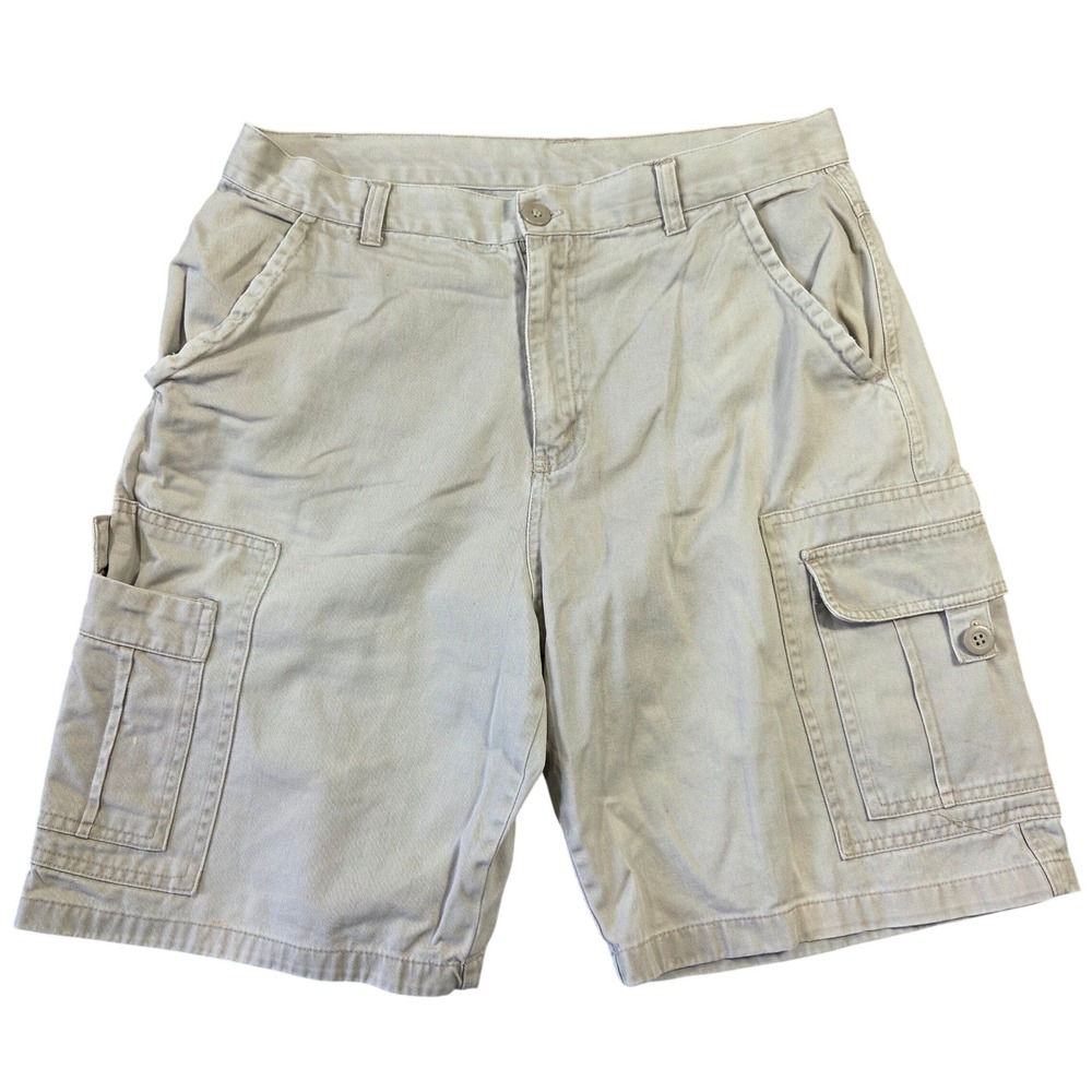 Bugle Boy Mens Khaki Cargo Shorts Size 34 Tan Cotton Twill Relaxed Fit 90s Y2K